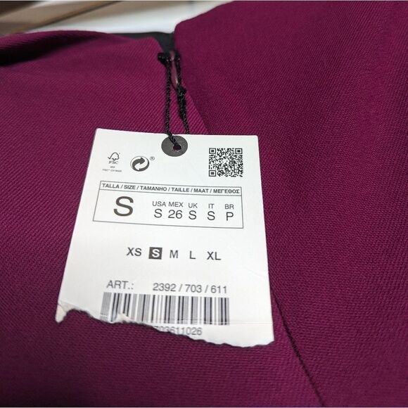 ZARA Strapless Draped Purple Plum Cocktail Bridal Side Slit Midi Dress - Picture 6 of 9